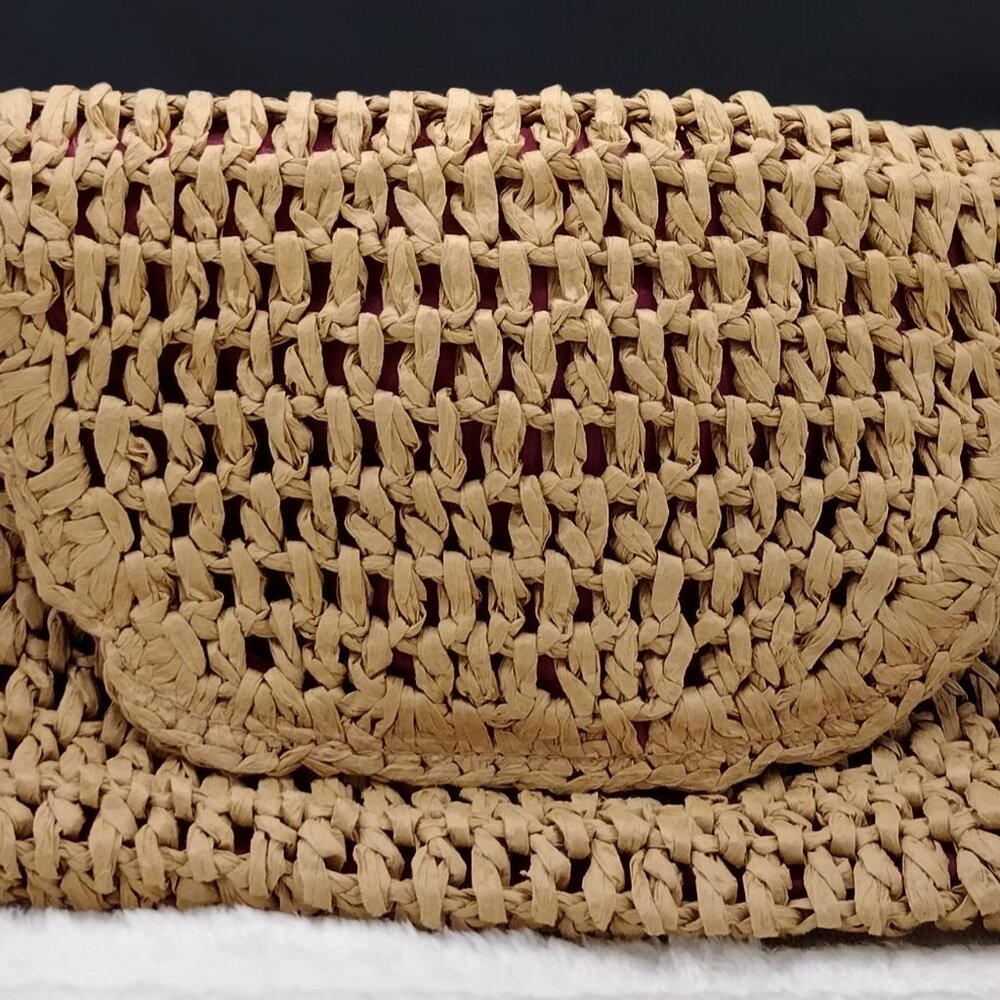 Melrose and Market Woven Envelope Clutch Pink Lined Boho Resortcore Vacation Bag - Picture 3 of 9